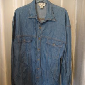 Silk Road Blue Denim Button Down Long Sleeve Shirt 100% Cotton Sz XL Pre-Owned
